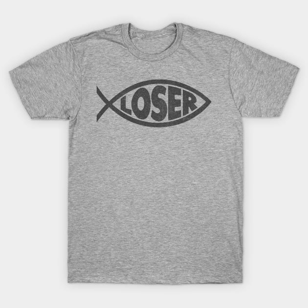 'Loser' Slacker 90s Jesus fish (Black) T-Shirt by DankFutura